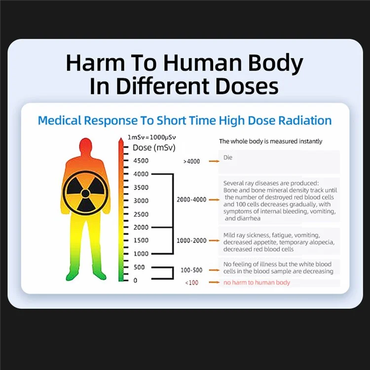 Handheld Plastic Nuclear Radiation Detector Color Display Rechargeable Radioactive Geiger Tester - Black