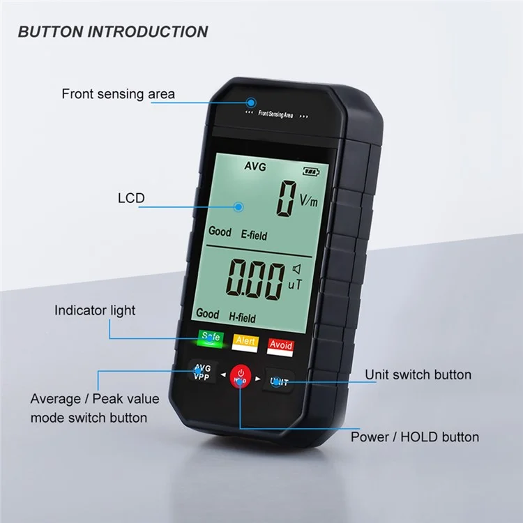 ET925 Rilevatore di campi elettromagnetici Allarme sonoro e luminoso Schermo LCD grande Tester di radiazioni EMF portatile