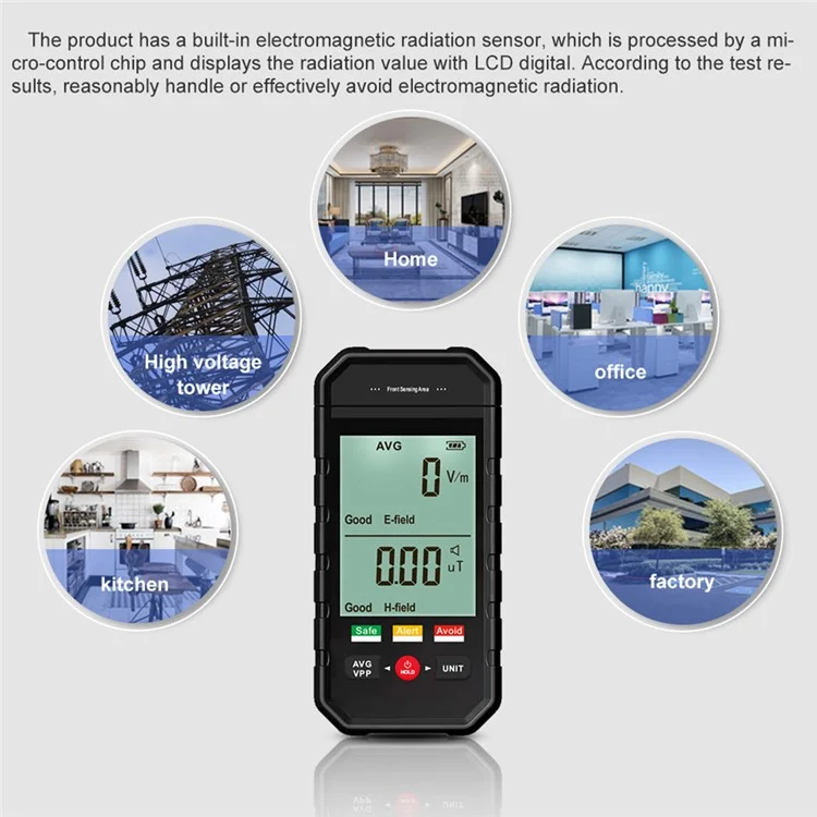 ET925 Rilevatore di campi elettromagnetici Allarme sonoro e luminoso Schermo LCD grande Tester di radiazioni EMF portatile