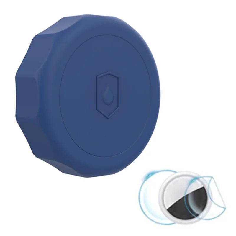 Vattentät silikonhölse för AirTag-spårare, limficka, stötsäkert skydd med skyddsfilm - Mörkblå