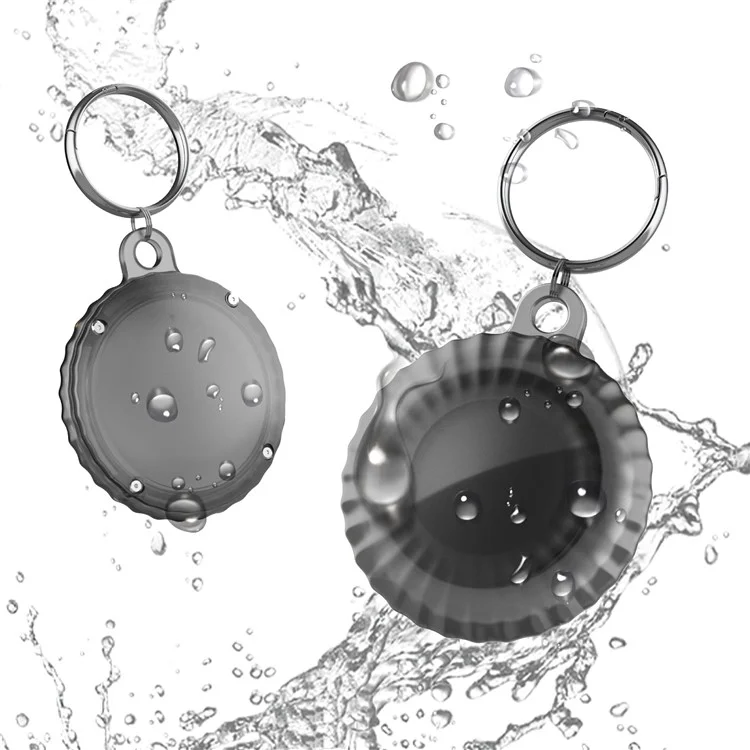 IP68 Waterproof Protective Case for AirTag Tracker Clear PC Full Protection Cover with Anti-Lost Key Ring - Transparent Black