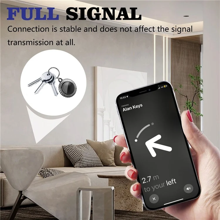 IP68 Waterproof Protective Case for AirTag Tracker Clear PC Full Protection Cover with Anti-Lost Key Ring - Transparent Black