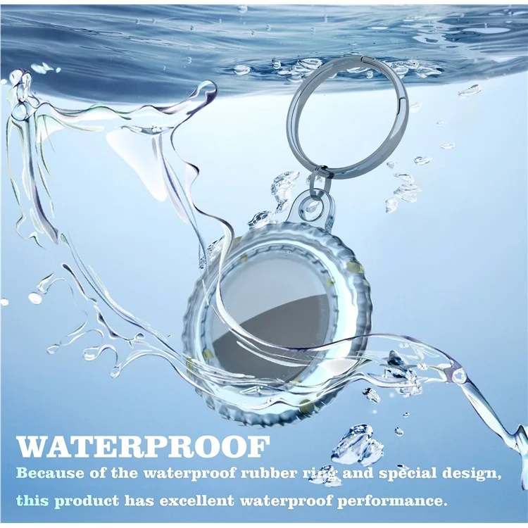 IP68 Waterproof Protective Case for AirTag Tracker Clear PC Full Protection Cover with Anti-Lost Key Ring - Transparent Black