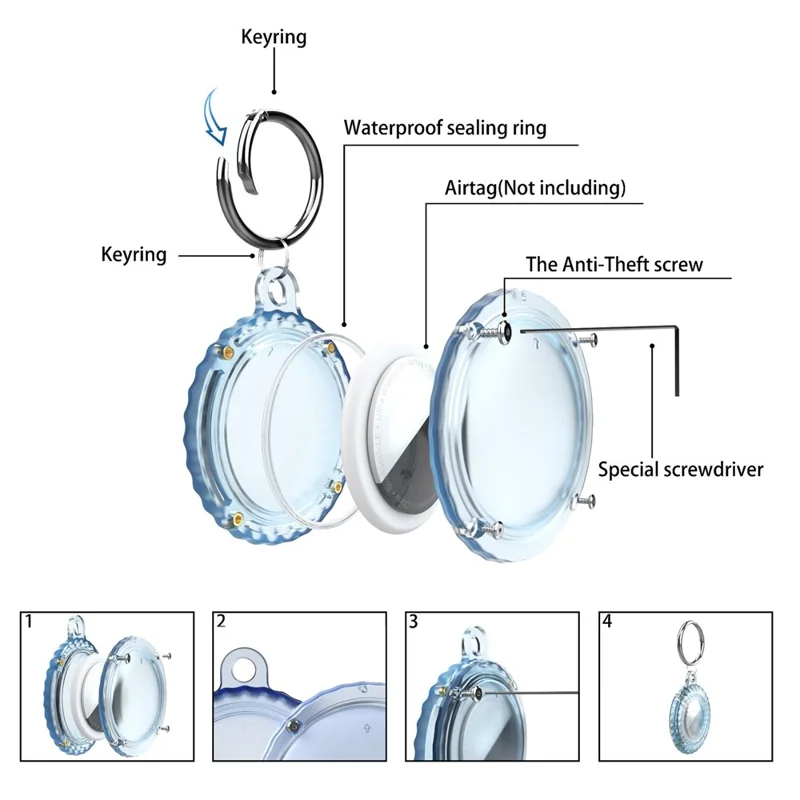 IP68 Waterproof Protective Case for AirTag Tracker Clear PC Full Protection Cover with Anti-Lost Key Ring - Transparent Pink