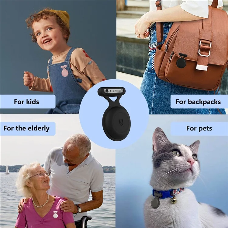 Protective Case for AirTag Silicone Waterproof GPS Tracker Cover with Brooch Pin - Black