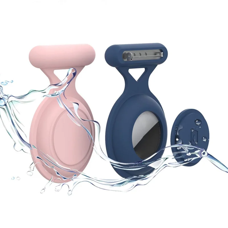 Protective Case for AirTag Silicone Waterproof GPS Tracker Cover with Brooch Pin - Dark Grey