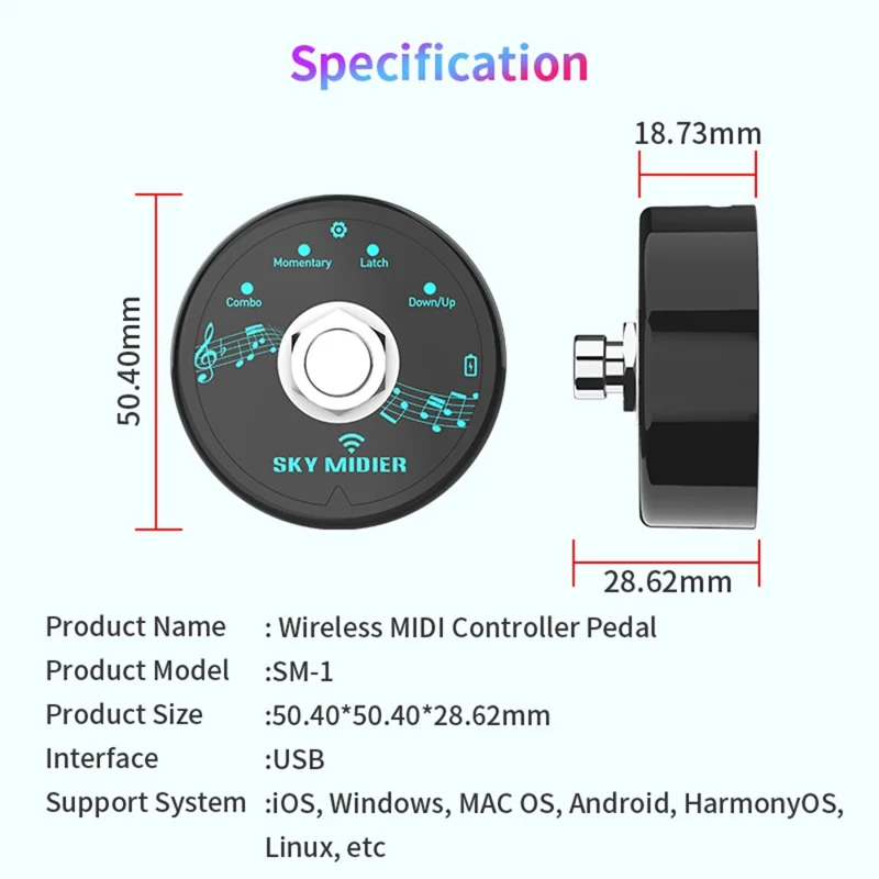 SM-1 MIDI Foot Controller USB Musical Software Multi-Effects Synthesizer Mini Wireless Transmission System