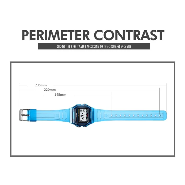 SKMEI 2056 Fashion Square Wrist Watch TPU Strap EL Backlight Electronic Watch - Transparent White / White Strap