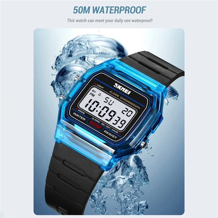 SKMEI 2056 Fashion Square Wrist Watch TPU Strap EL Backlight Electronic Watch - Transparent White / White Strap