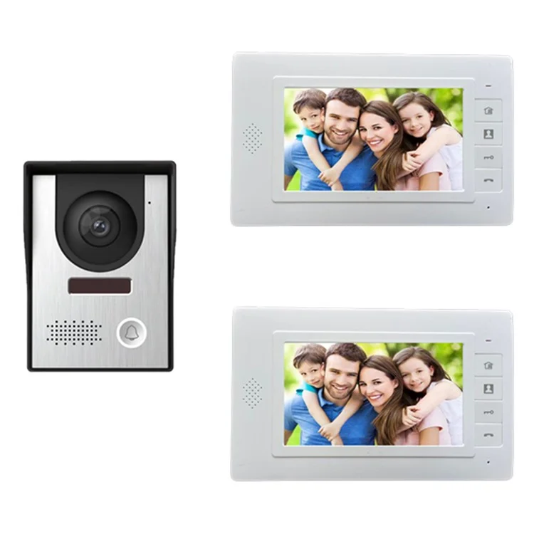 N1-2 Video Intercom Doorbell System 7 Inches LCD Monitor Video Door Phone Kits with 2 Indoor Monitors for Villa Home - UK Plug