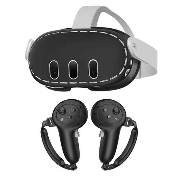 For Meta Quest 3 VR Protective Case Anti-drop Silicone Sleeve + 1 Pair Controller Cover - Black