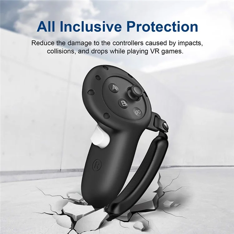 For Meta Quest 3 VR Protective Case Anti-drop Silicone Sleeve + 1 Pair Controller Cover - Black