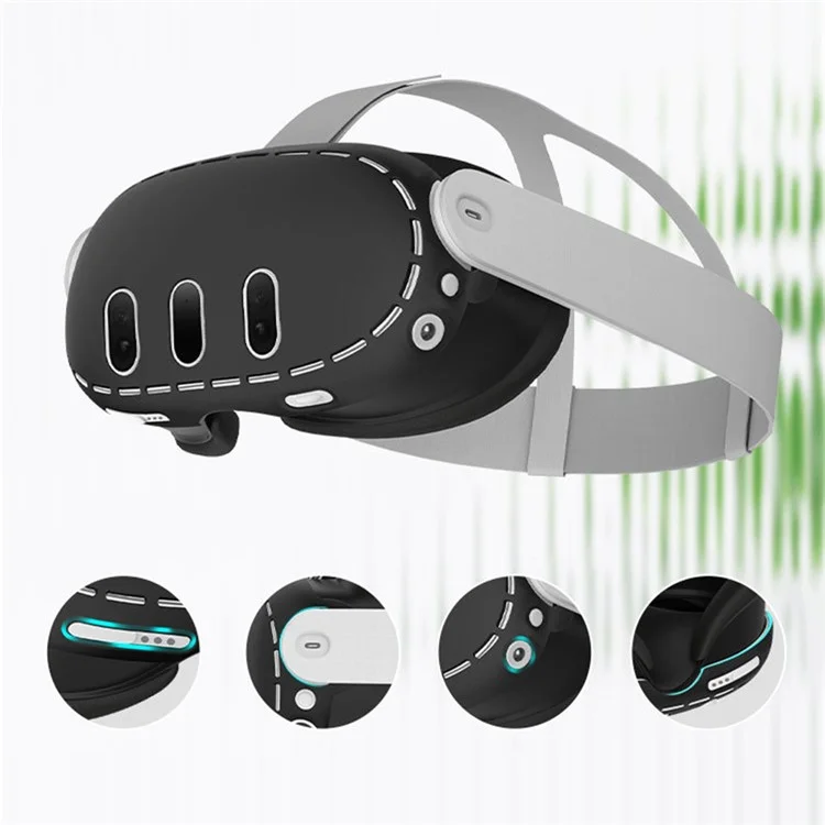 For Meta Quest 3 VR Protective Case Anti-drop Silicone Sleeve + 1 Pair Controller Cover - Black