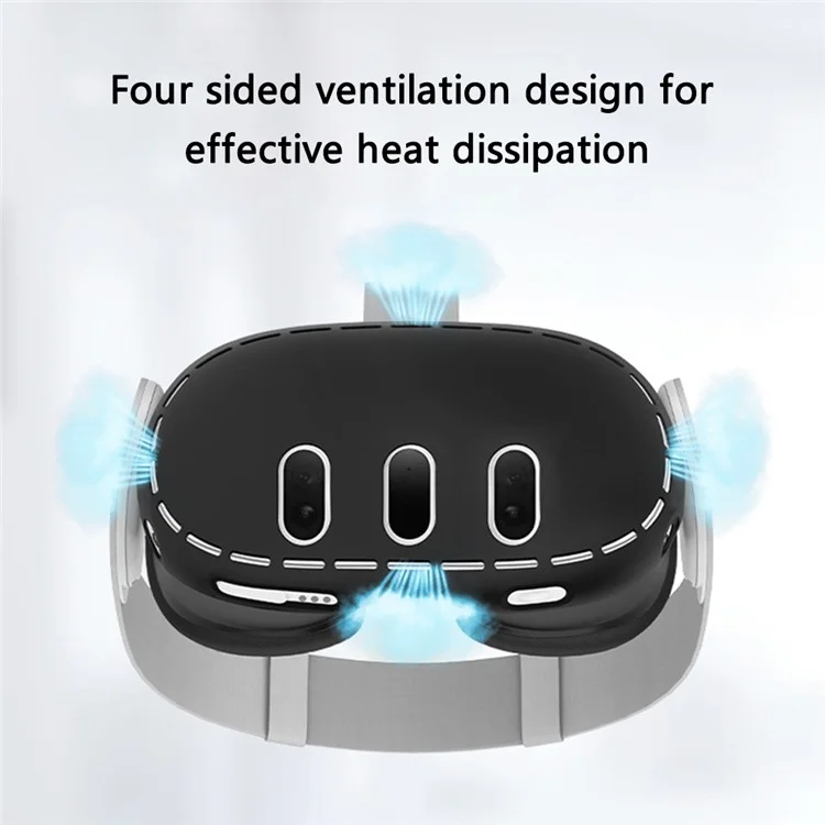 For Meta Quest 3 VR Protective Case Anti-drop Silicone Sleeve + 1 Pair Controller Cover - Black