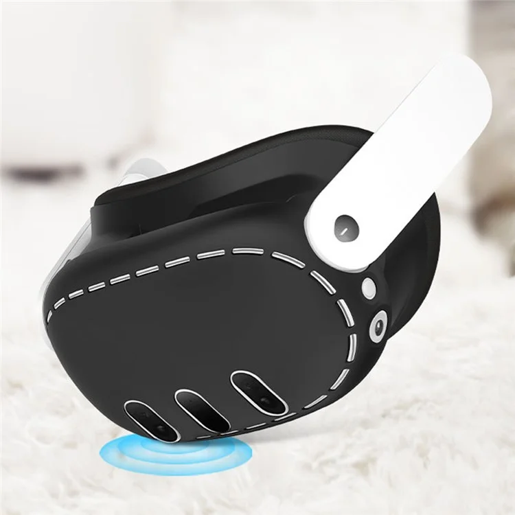 For Meta Quest 3 VR Protective Case Anti-drop Silicone Sleeve + 1 Pair Controller Cover - Black
