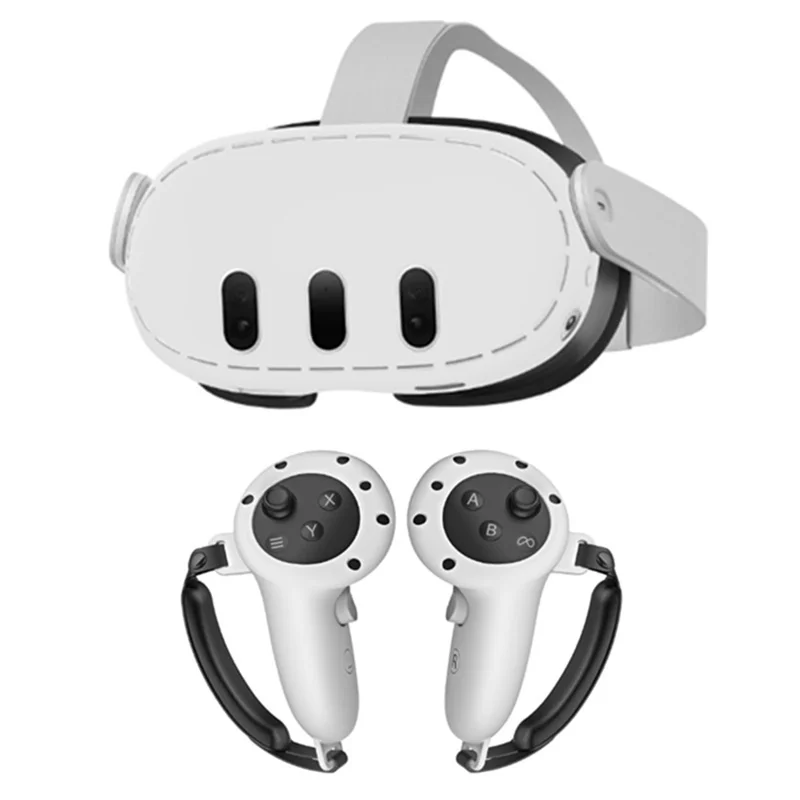 For Meta Quest 3 VR Protective Case Anti-drop Silicone Sleeve + 1 Pair Controller Cover - Light Grey