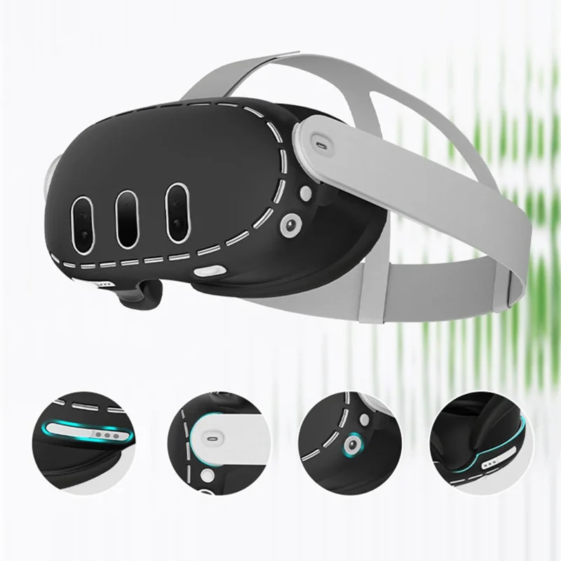 For Meta Quest 3 VR Protective Case Anti-drop Silicone Sleeve + 1 Pair Controller Cover - Light Grey