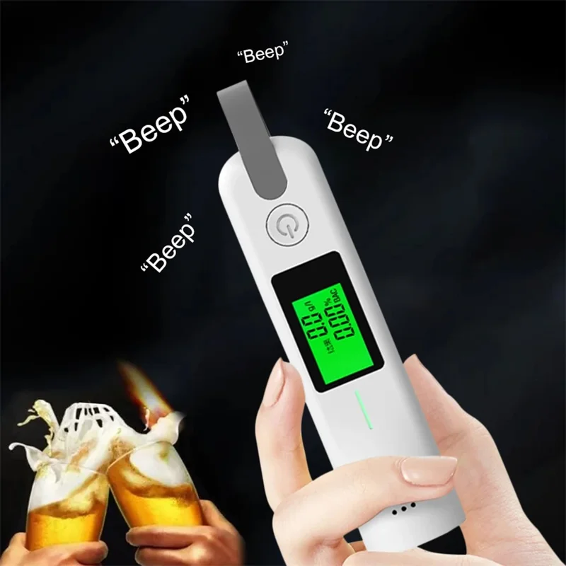 9766 Portable Breath Alcohol Tester 3-Color Indicator High-Precision Alcohol Tester with LED Display - White