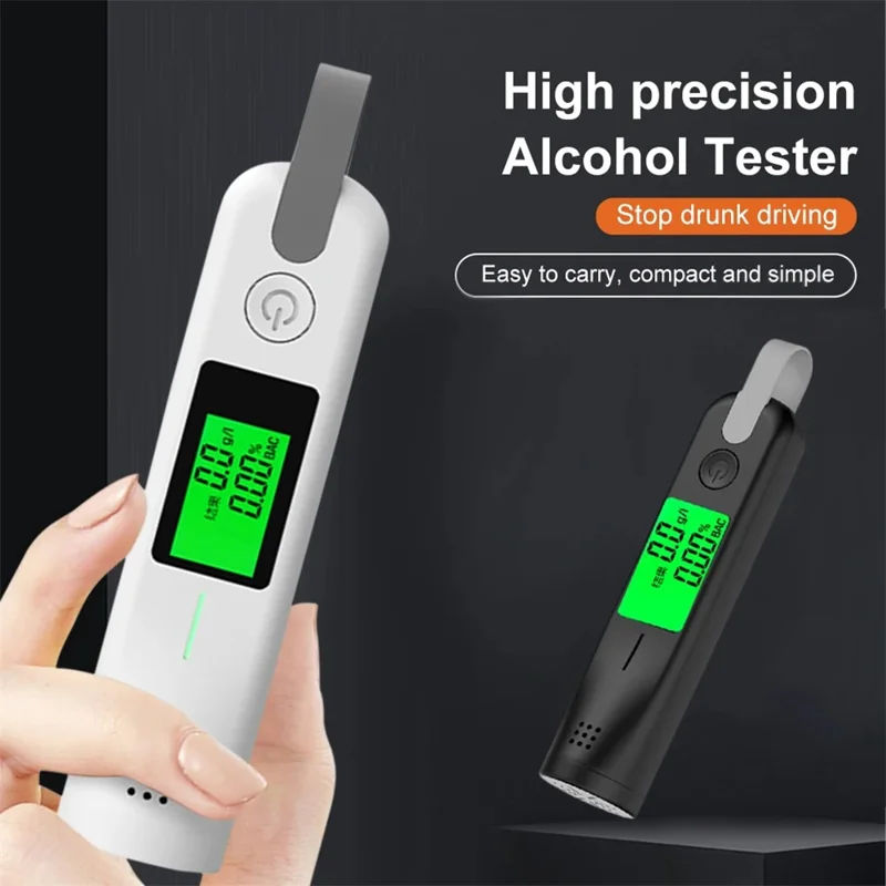 9766 Portable Breath Alcohol Tester 3-Color Indicator High-Precision Alcohol Tester with LED Display - White