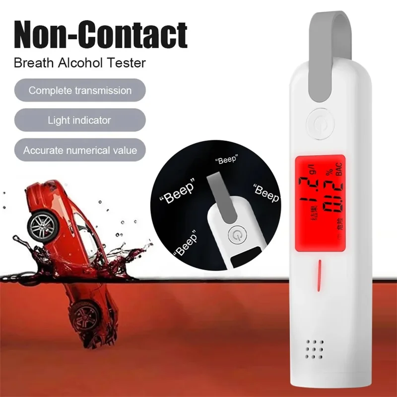 9766 Portable Breath Alcohol Tester 3-Color Indicator High-Precision Alcohol Tester with LED Display - White