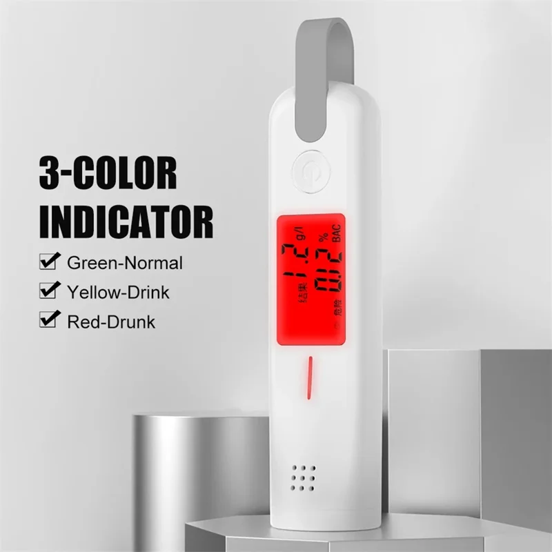 9766 Portable Breath Alcohol Tester 3-Color Indicator High-Precision Alcohol Tester with LED Display - White