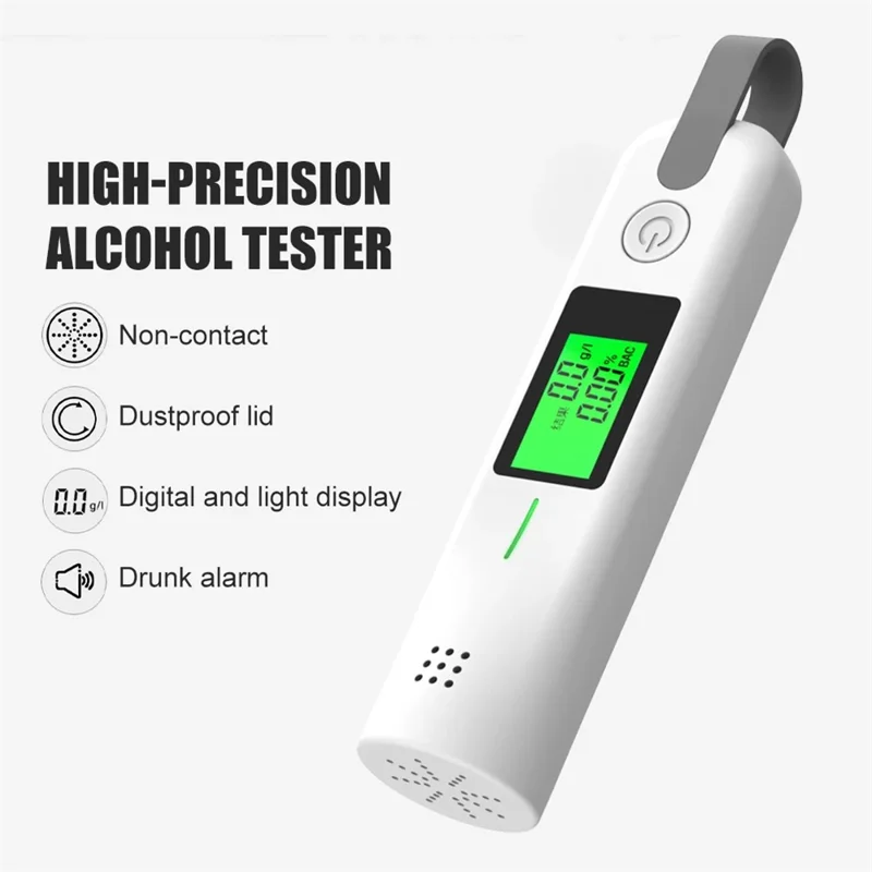 9766 Portable Breath Alcohol Tester 3-Color Indicator High-Precision Alcohol Tester with LED Display - White