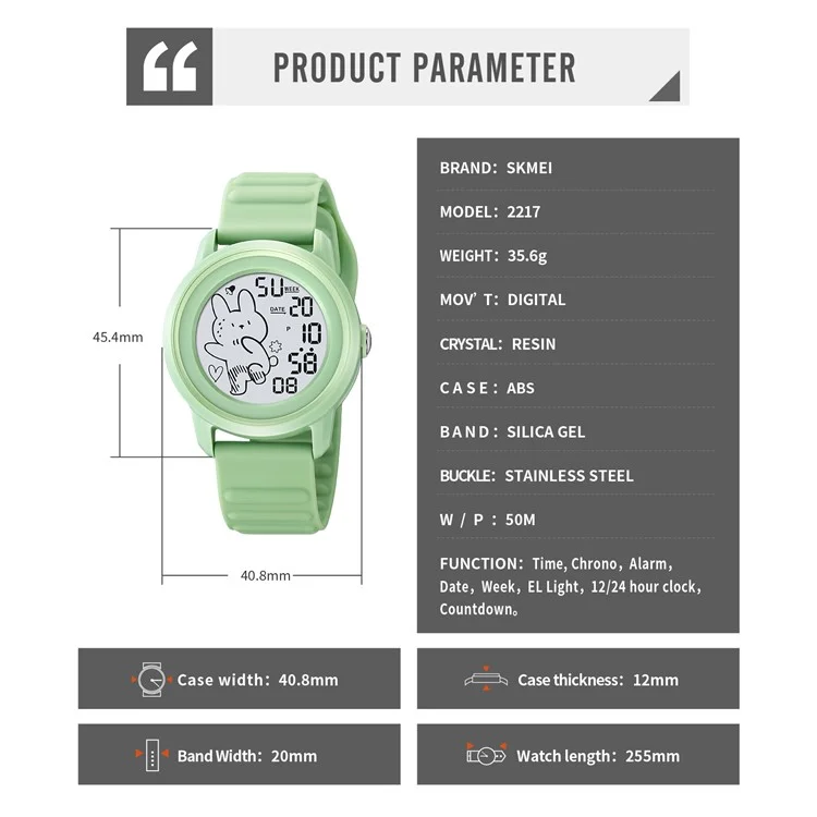 SKMEI 2217 Reloj Eléctrico Creativo Estilo Simple Reloj Electrónico Deportivo Estudiantil - Verde