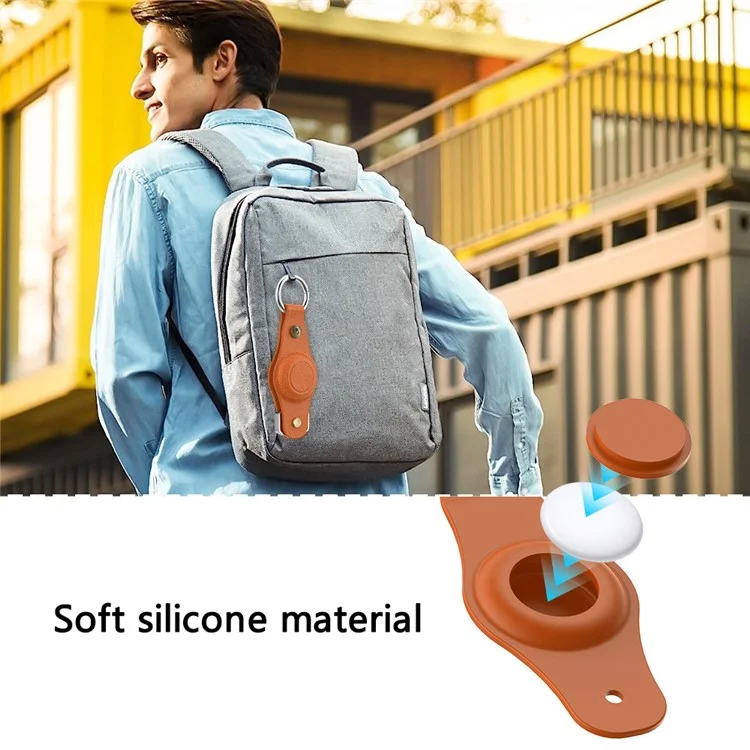 Per Apple AirTag Silicone Case Bluetooth Tracker Cover Litchi Texture Waterproof Key Container with Buckle - Nero