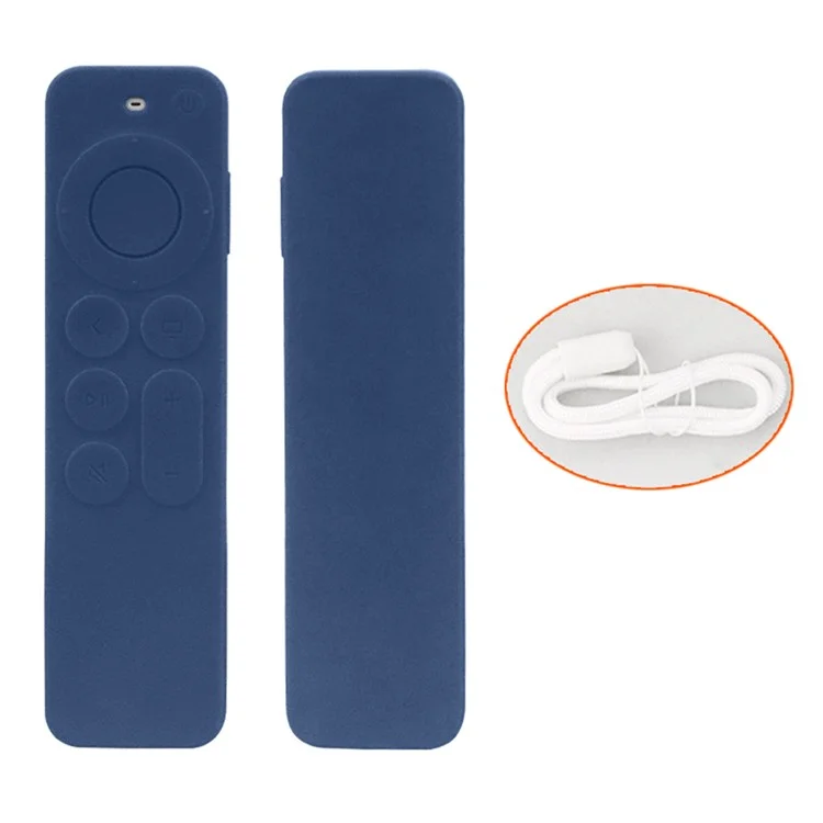 Para Apple TV6 Mando a distancia Carcasa a prueba de golpes Funda protectora de silicona con cordón - Azul oscuro