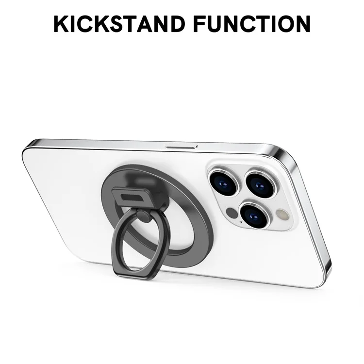 AHASTYLE DD-02 Magnetic Kickstand for iPhone 12 / 13 / 14 / 15 Series Folding Zinc Alloy Phone Holder - Black