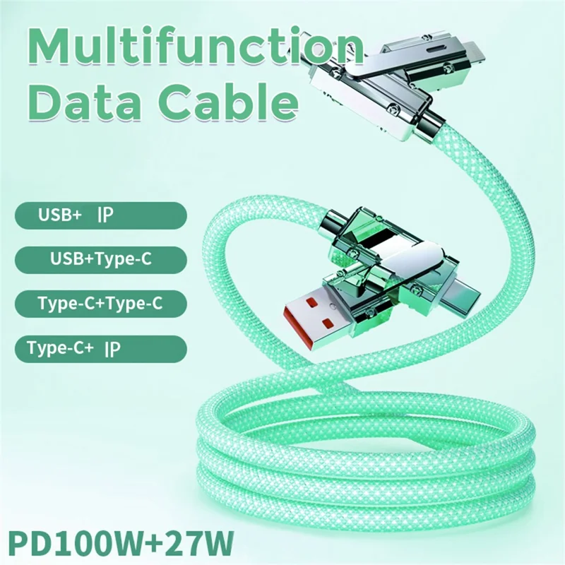 AHASTYLE XC04 1m PD 27W Data Cable USB-A / Type-C to Type-C / IP Charging Cable - Green