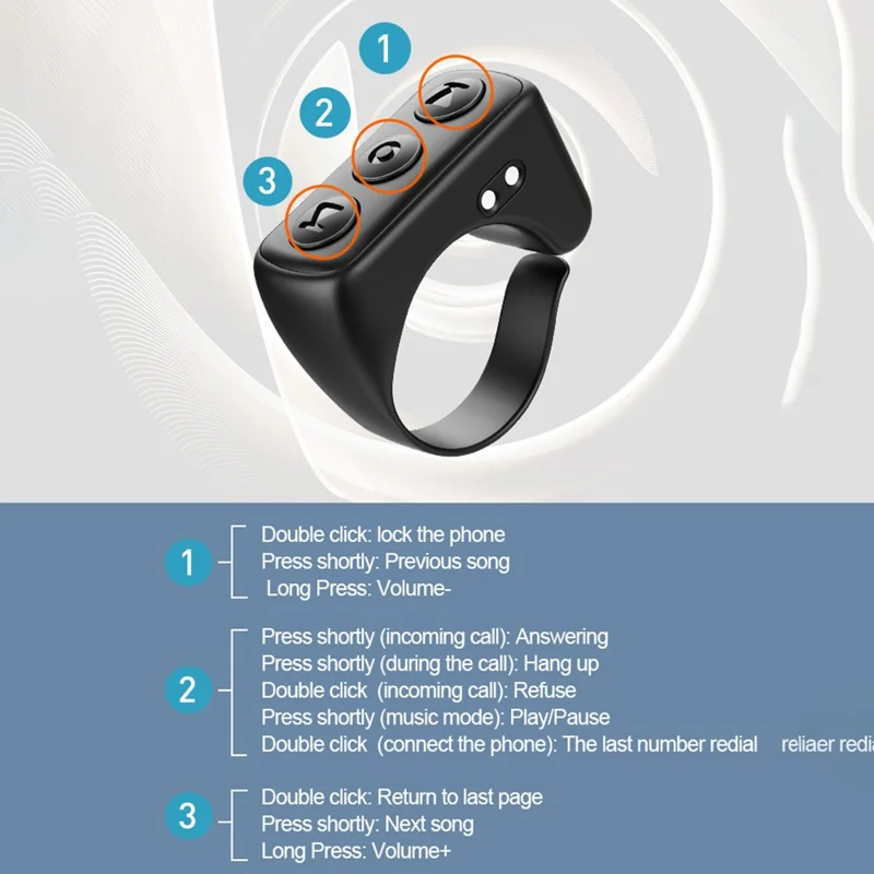 D01 Pro Bluetooth-compatible Fingertip Video Controller Tiktok Short Video Page Flipping Device Music Media Smart Clicker - White