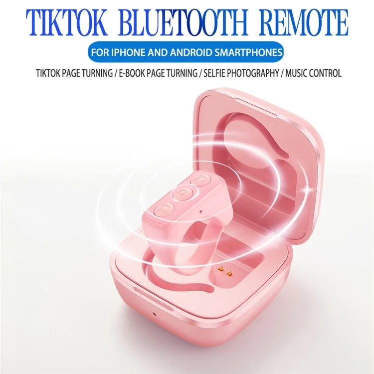 D01 Fingertip Selfie Video Controller Page Turner Browsing Bluetooth 5.0 Hands-Free Ring for Tik-Tok Remote Control - Pink