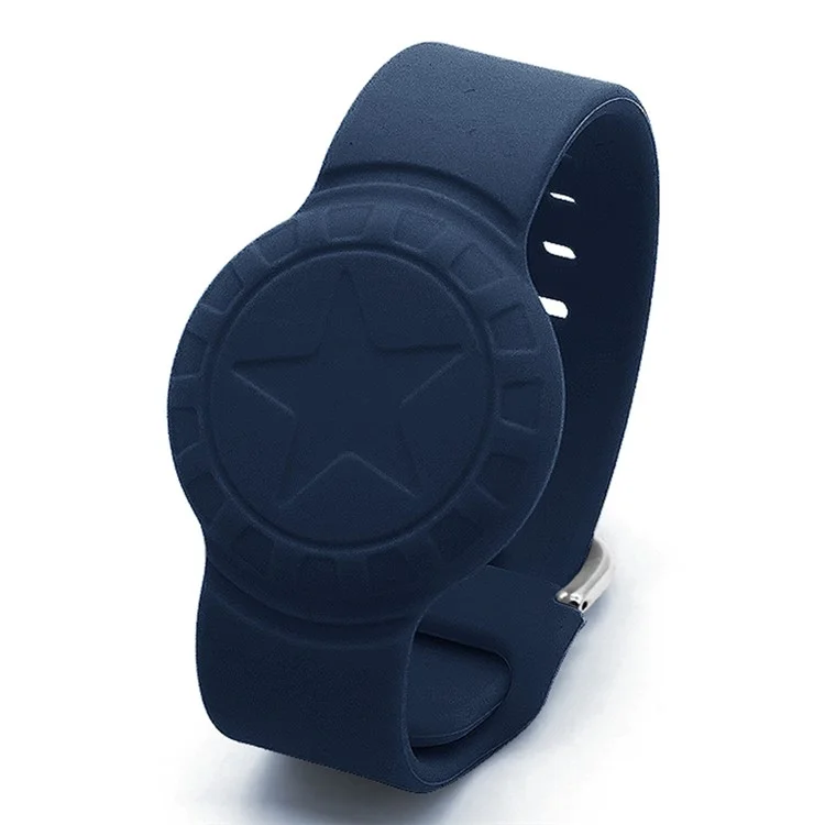 For Apple AirTag Tracker Bracelet Star Pattern Silicone GPS Tracker Holder Waterproof Wristband - Midnight Blue