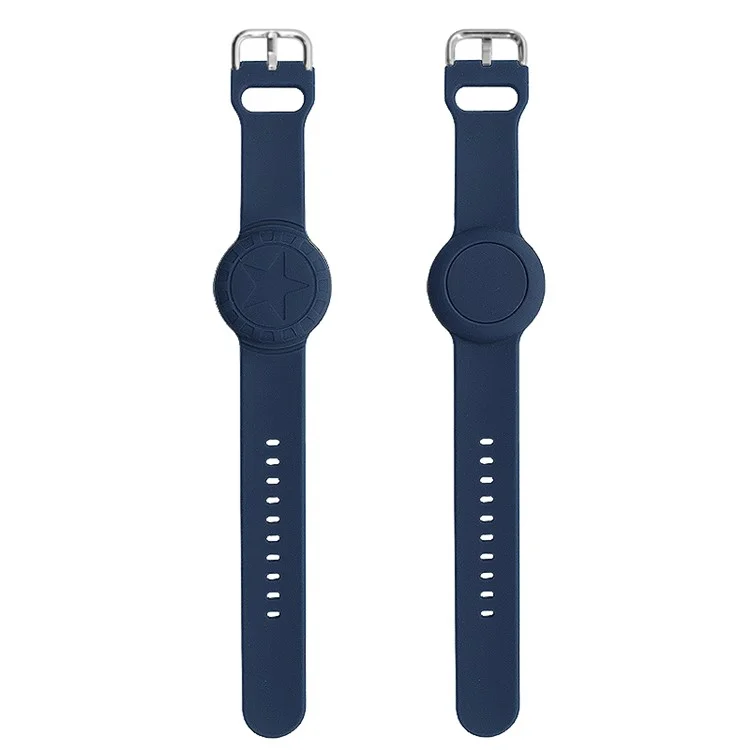 For Apple AirTag Tracker Bracelet Star Pattern Silicone GPS Tracker Holder Waterproof Wristband - Midnight Blue