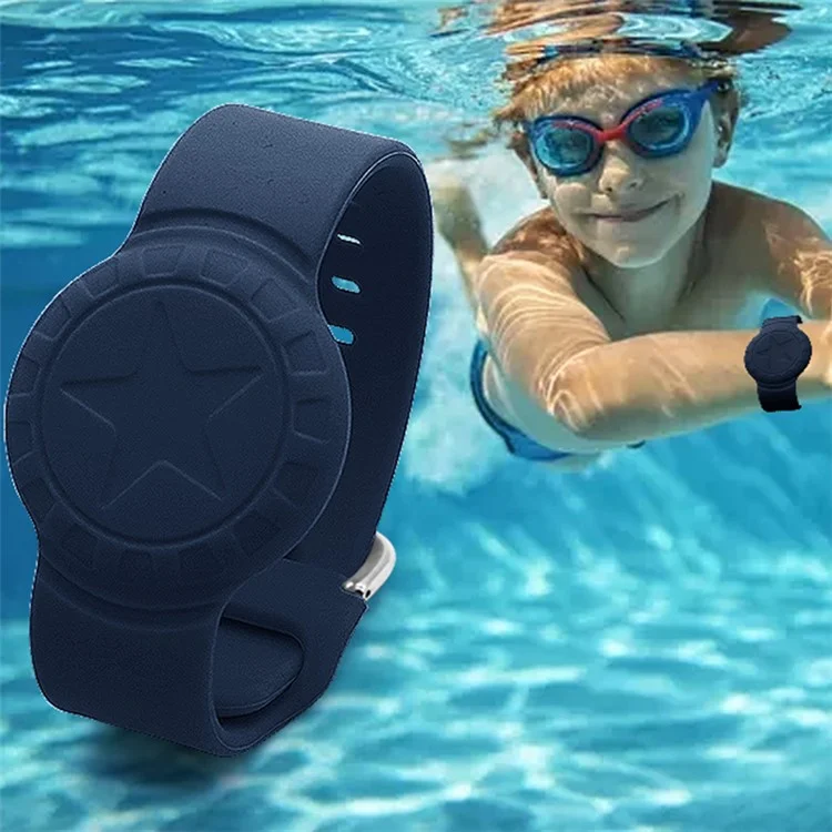 For Apple AirTag Tracker Bracelet Star Pattern Silicone GPS Tracker Holder Waterproof Wristband - Midnight Blue