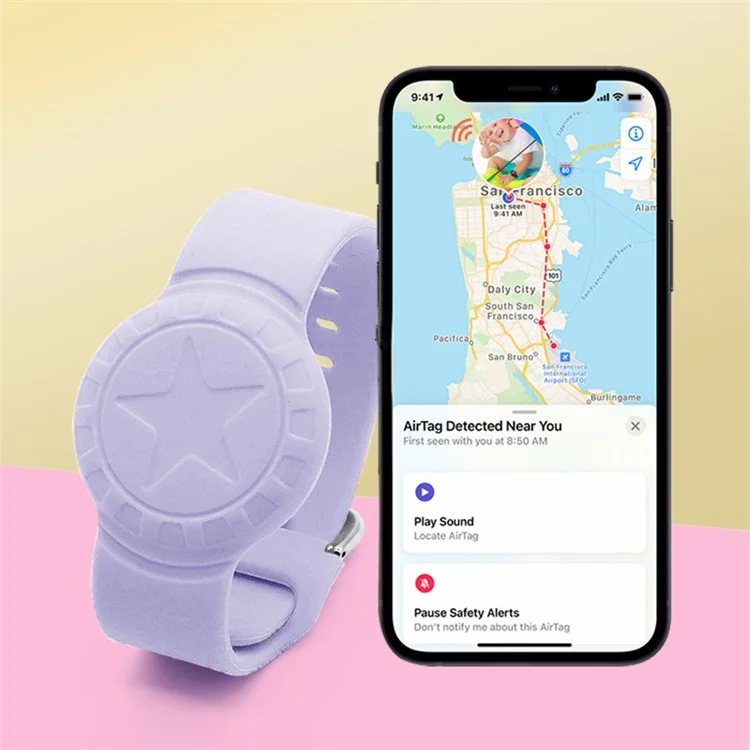 For Apple AirTag Tracker Bracelet Star Pattern Silicone GPS Tracker Holder Waterproof Wristband - Midnight Blue