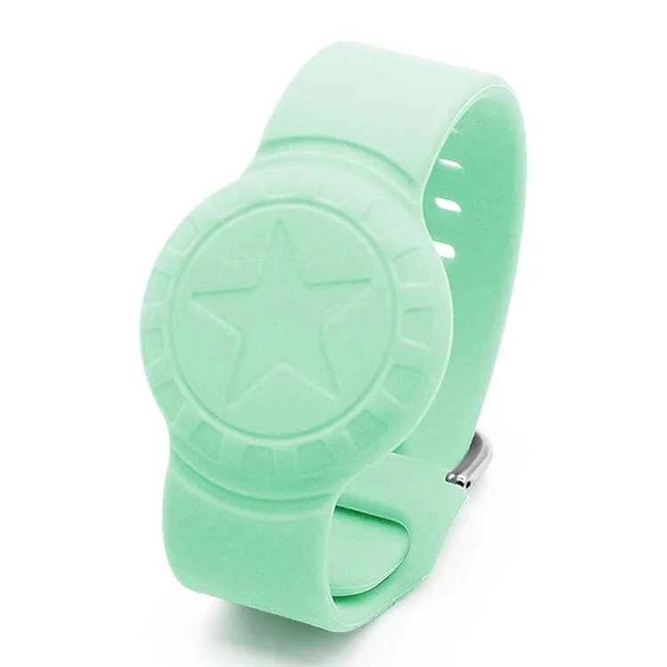 For Apple AirTag Tracker Bracelet Star Pattern Silicone GPS Tracker Holder Waterproof Wristband - Mint Green