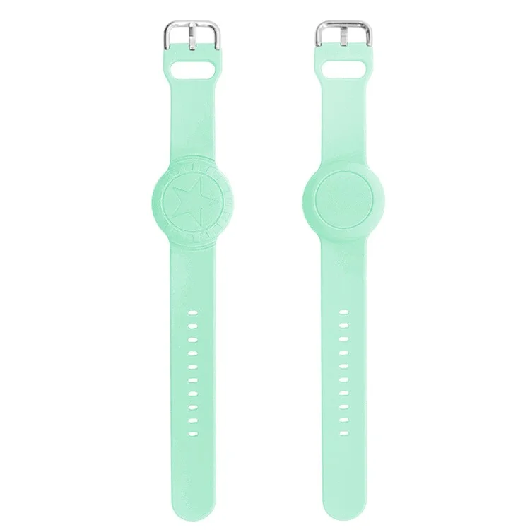 For Apple AirTag Tracker Bracelet Star Pattern Silicone GPS Tracker Holder Waterproof Wristband - Mint Green
