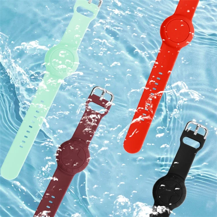 For Apple AirTag Tracker Bracelet Star Pattern Silicone GPS Tracker Holder Waterproof Wristband - Mint Green