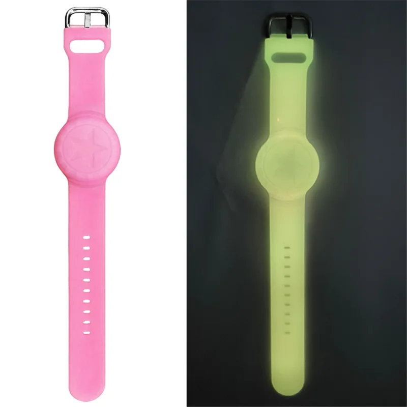 For Apple AirTag Tracker Bracelet Star Pattern Silicone GPS Tracker Holder Waterproof Wristband - Luminous Pink