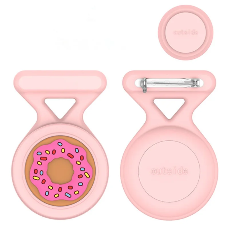 For Apple AirTag Silicone Case Cartoon Brooch Design Washable Bluetooth-compatible Tracker Cover - Doughnut