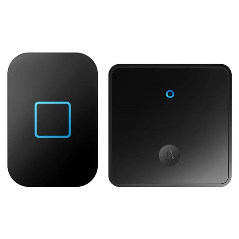 CACAZI FA88 Adjustable Volume Door Bell Kit Type 86 Big Panel Button Wireless Doorbell with 1 Transmitter+1 Receiver - Black / US Plug