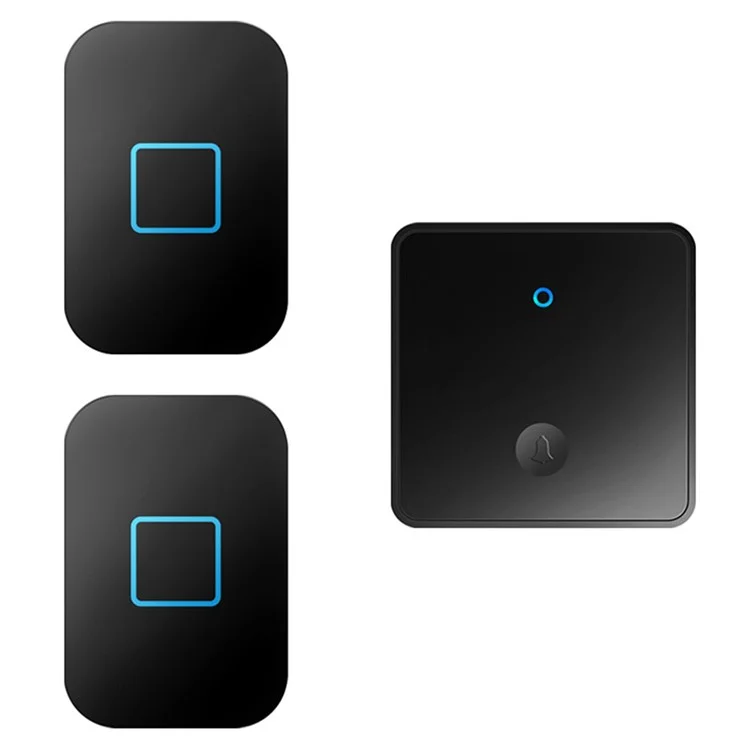 CACAZI FA88 Type 86 Big Panel Button Wireless Doorbell Adjustable Volume Home Door Bell Kit avec 1 Transmetteur+2 Récepteurs - Noir / Prise UK