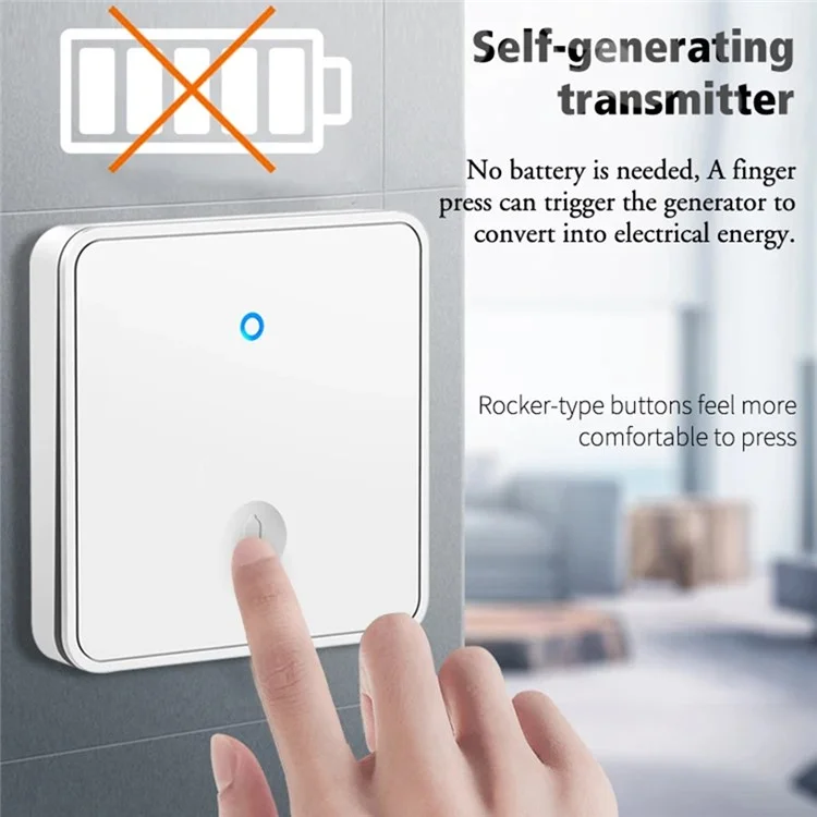 CACAZI FA88 Type 86 Big Panel Button Wireless Doorbell Adjustable Volume Home Door Bell Kit avec 1 Transmetteur+2 Récepteurs - Noir / Prise UK