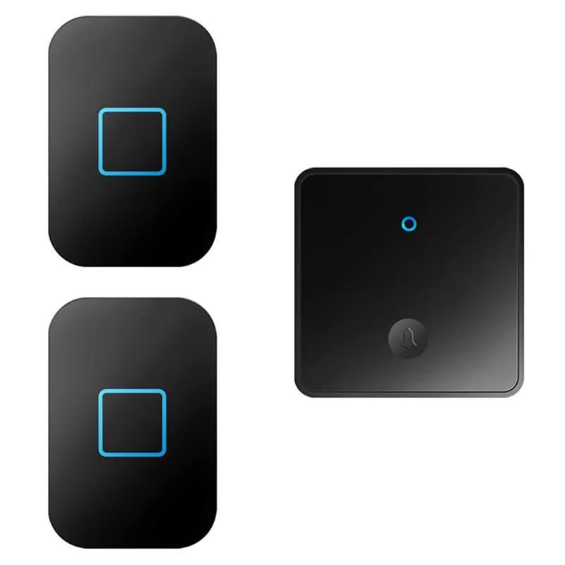 CACAZI FA88 Type 86 Big Panel Button Wireless Doorbell Adjustable Volume Home Door Bell Kit with 1 Transmitter+2 Receivers - Black / US Plug
