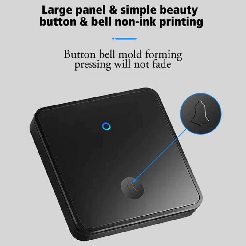CACAZI FA88 Type 86 Big Panel Button Wireless Doorbell Adjustable Volume Home Door Bell Kit with 1 Transmitter+2 Receivers - Black / US Plug