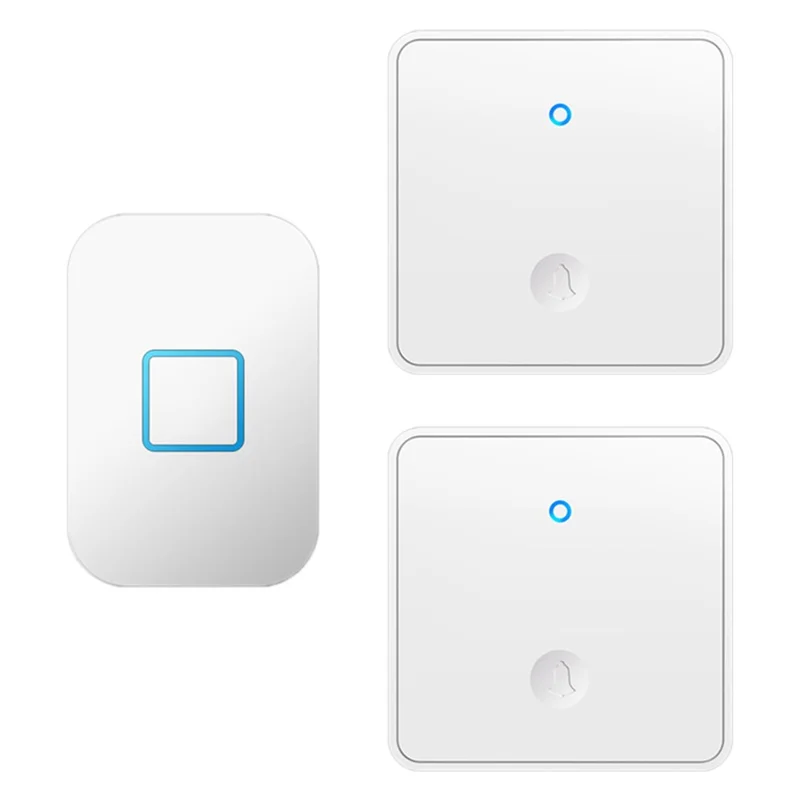 CACAZI FA88 Type 86 Big Panel Button Wireless Doorbell Adjustable Volume Door Bell Kit with 2 Transmitters+1 Receiver - White / UK Plug