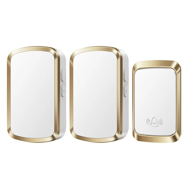 CACAZI FA29PRO Sonnette sans fil 5 niveaux de volume Kit de sonnette de porte avec 1 émetteur + 2 récepteurs - Or / Prise US