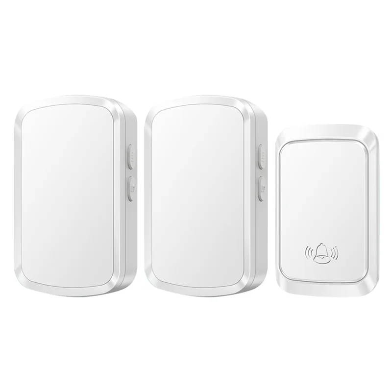 CACAZI FA29PRO Wireless Doorbell 5 Volume Levels Chime Door Bell Kit with 1 Transmitter+2 Receivers - Silver / US Plug